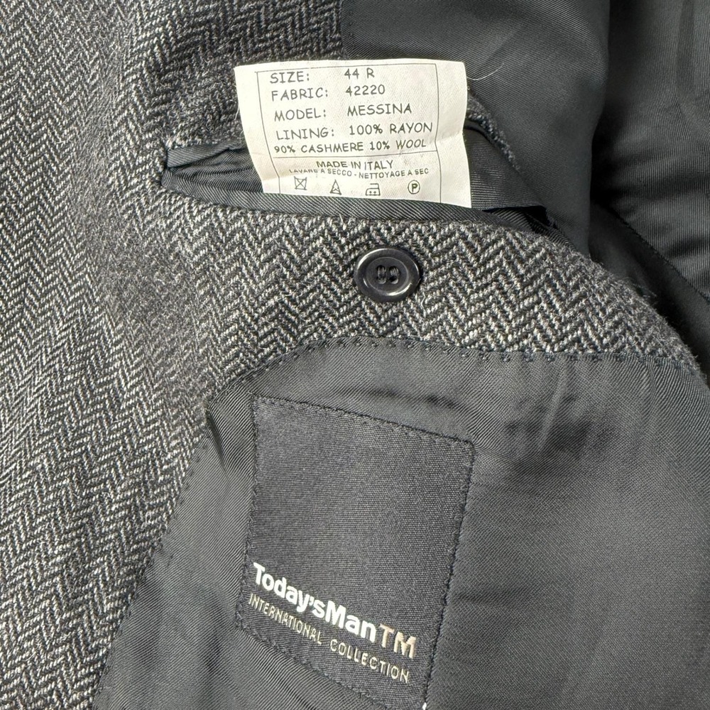 VTG TodaysManTM 44R Messina Blazer Jacket Italian Cashmere Grey Herringbone - Picture 3 of 12